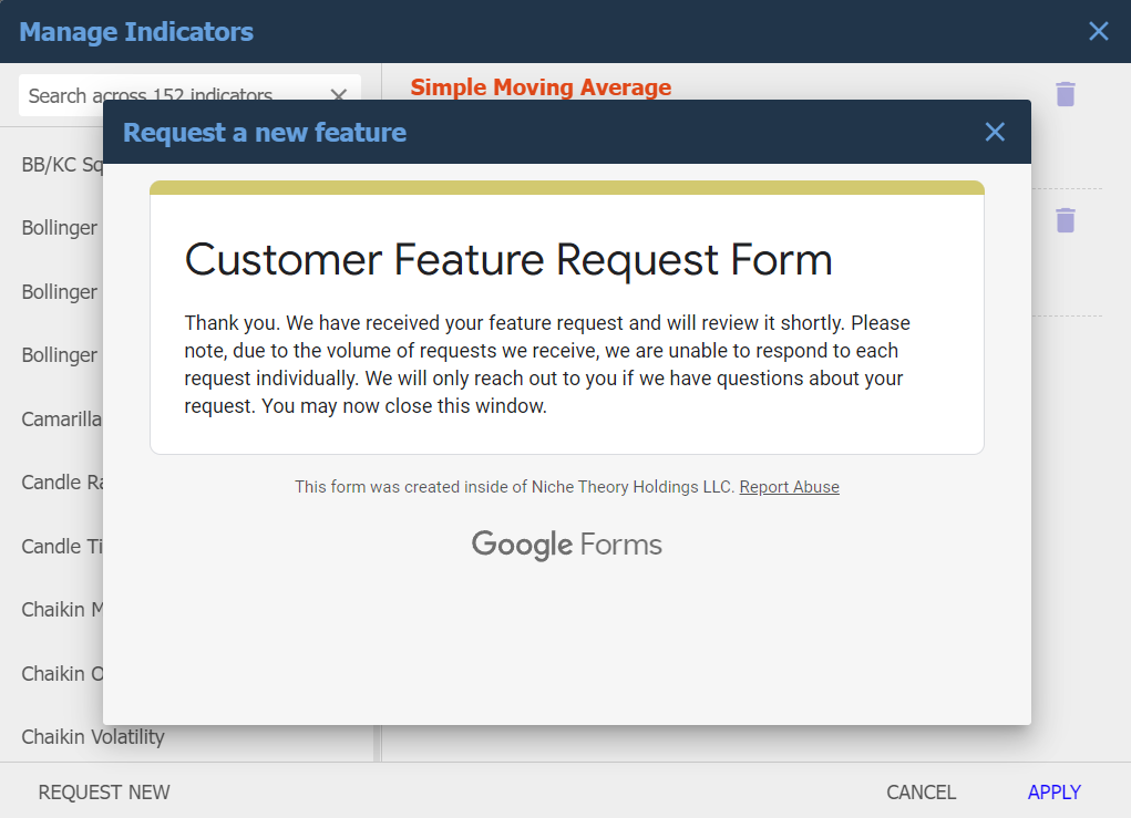 Customer Feature Request Form Submitted