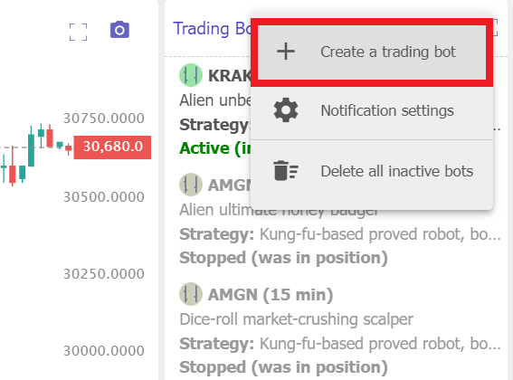 select the option- Create a Trading Bot