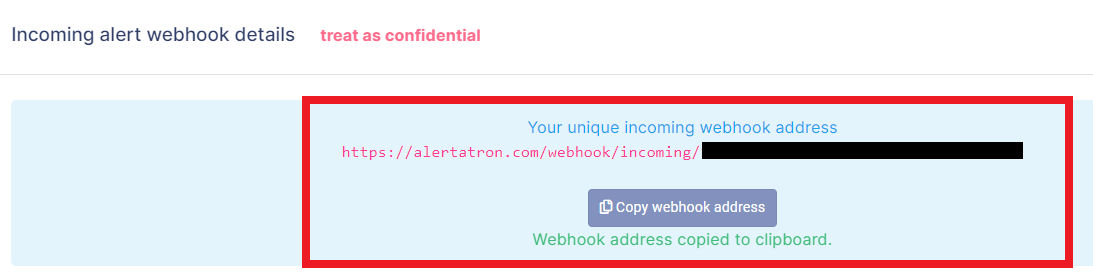 webpage providing you with your unique incoming webhook address